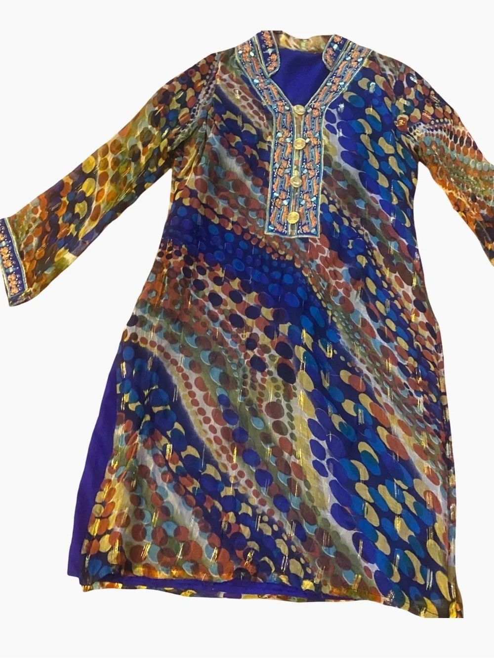 Vibrant Multicolor Printed three-quarter length sleeves Women’s Dress
